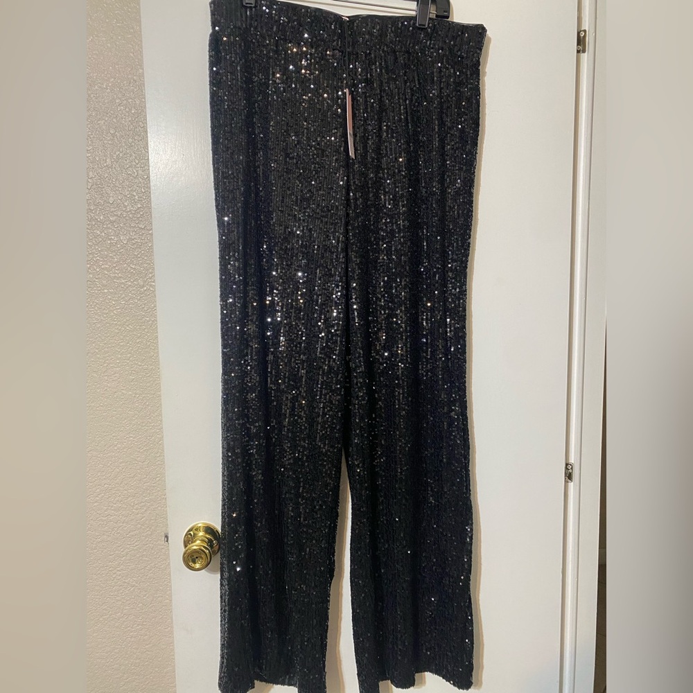 Chicos black label Sequin‎ Black Pajama Pants- size 12R. NWT